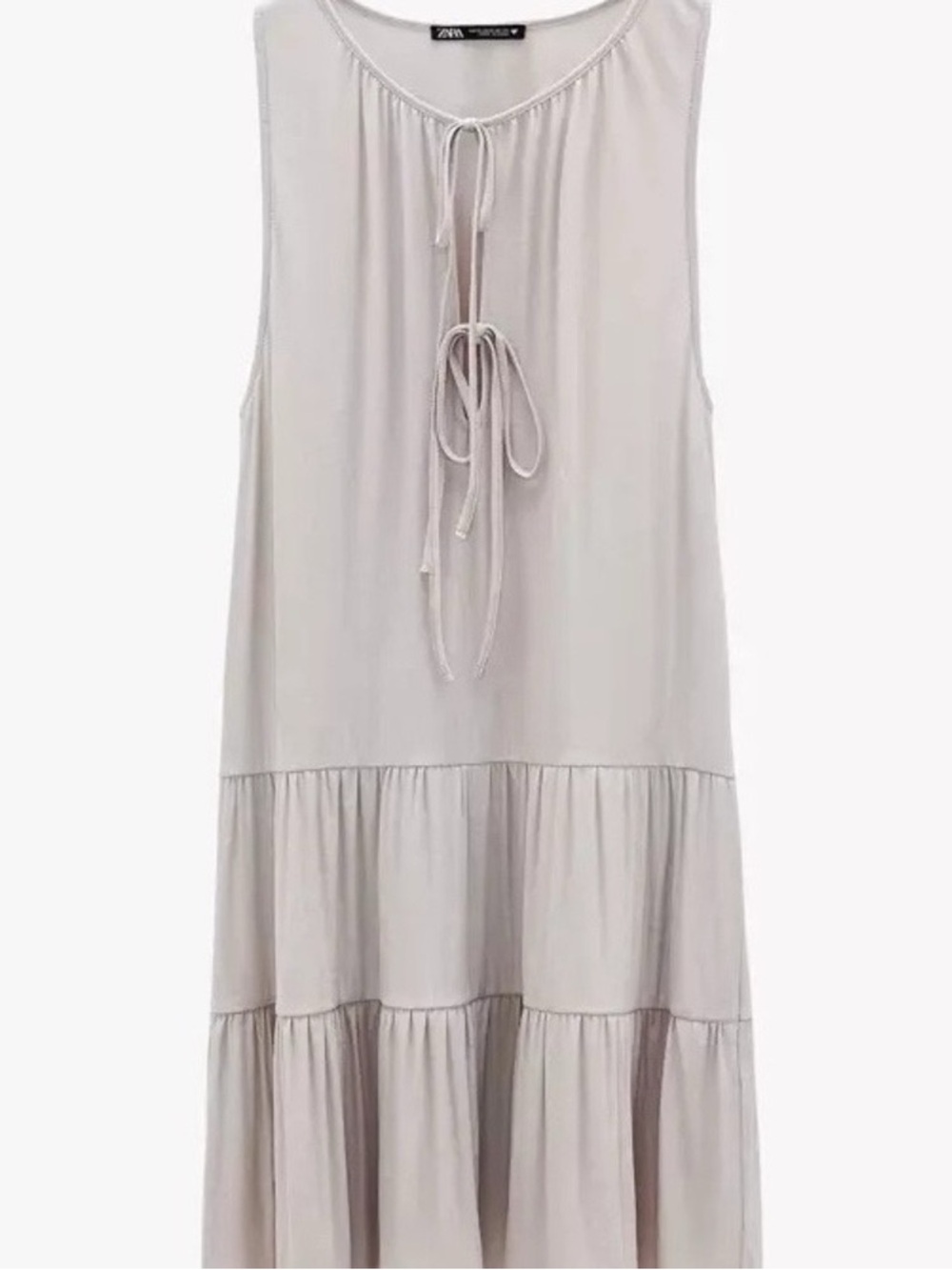 Brand New w Tags! ZARA Beige Tie Front Tiered Midi Dress Size M